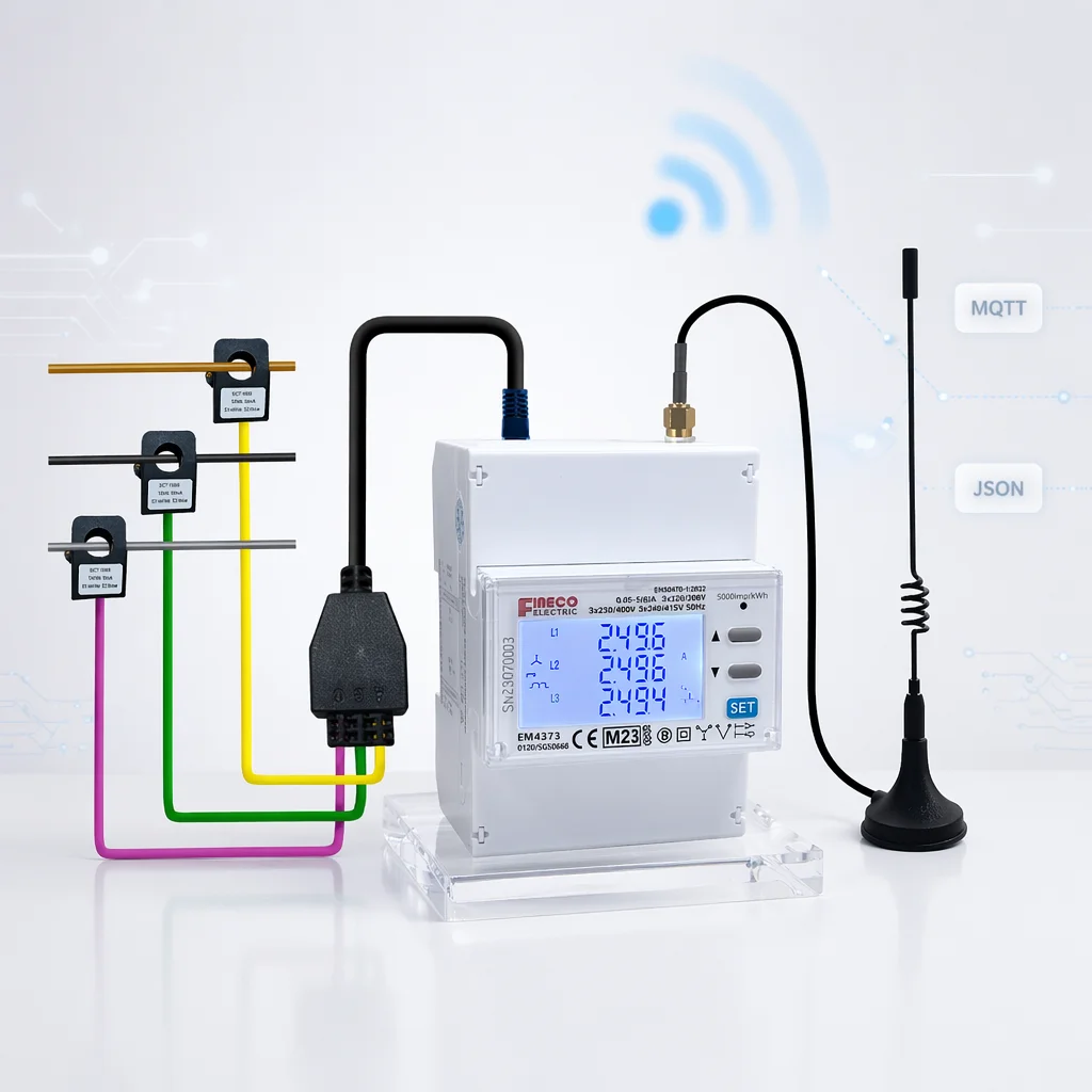 CE MID Certificate Three Phase Din Rail Modbus WiFi Electricity Meter 100A Class 1 EM4373-WiFi Energy Monitor Consumption