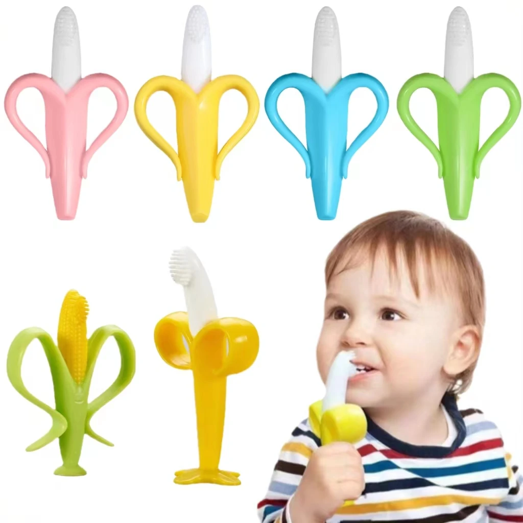 Upgrade Silicone Baby Teether Toy BPA Free Safe Banana Teething Ring Toddler Chew Dental Care Toothbrush Baby Products Kids Gift