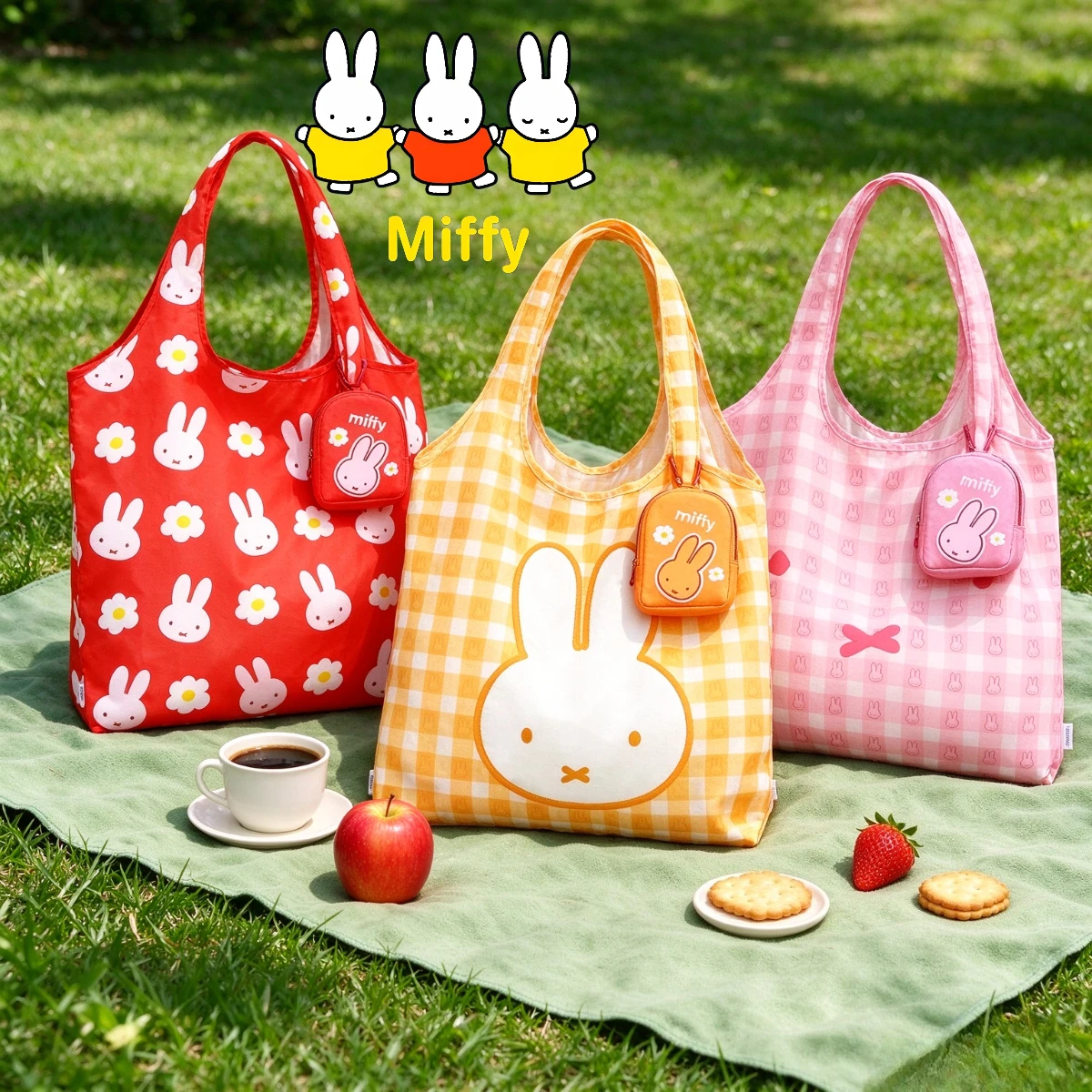 Kawaii Miffy Shopping Bag Cute Cartoon Miffy Shopping Bag Large Capacity Foldable Portable Storage with Small Coin Pouch