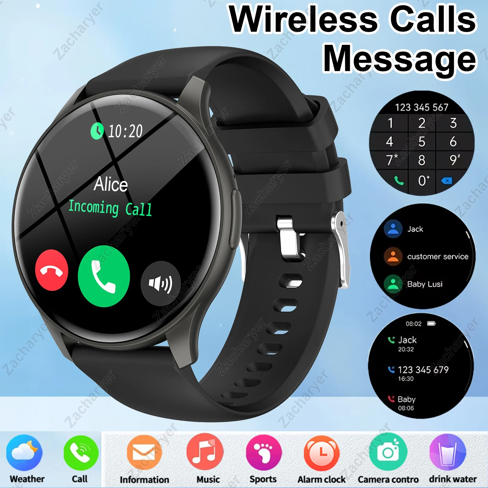 2025 new style Smartwatch with call function, brightness adjustment, multi-purpose sports tracker, weather alert, clock display