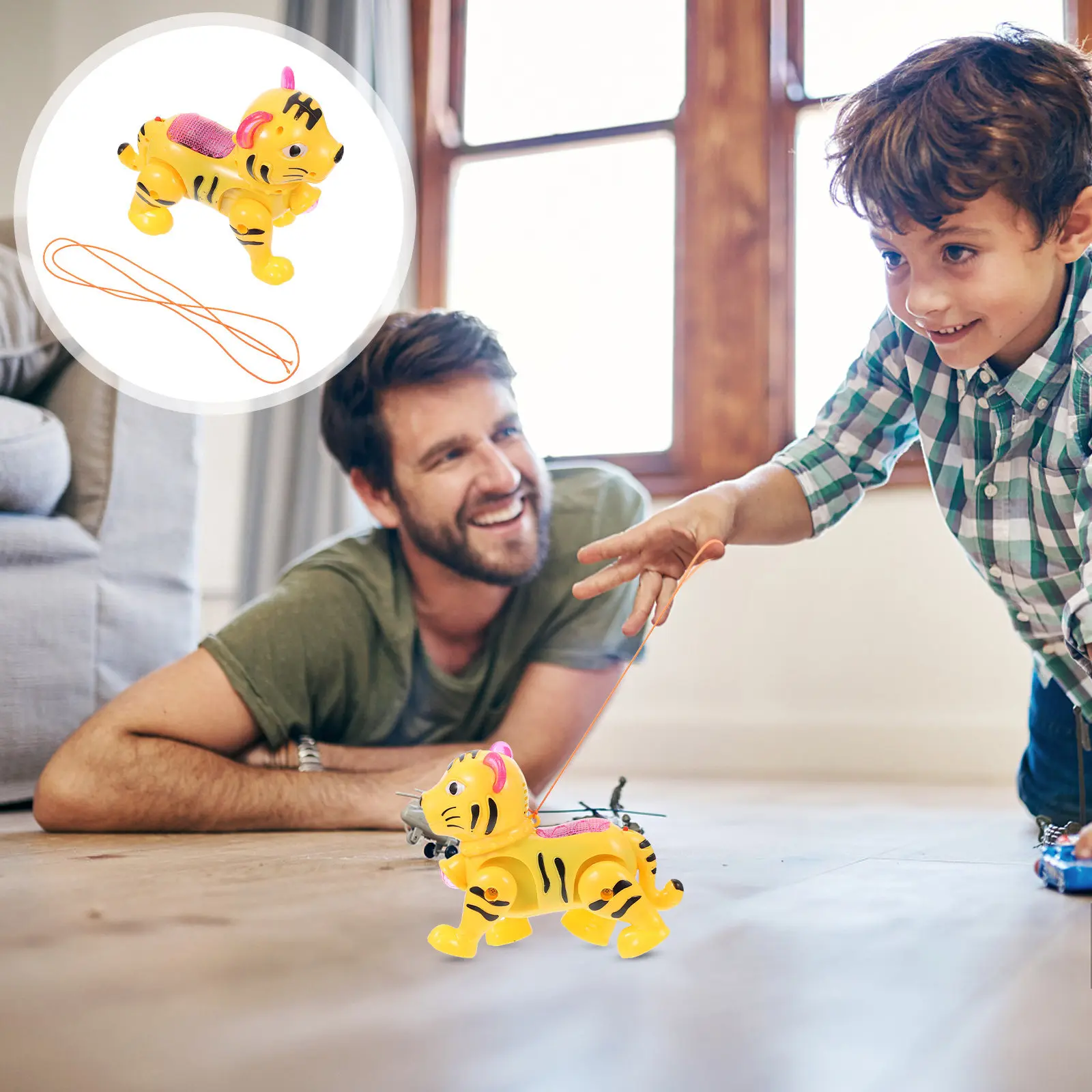 Electric Walking Tiger Musical Pulling Cartoon Luminous Projection Plaything Random Color Children Gift Interactive Festival