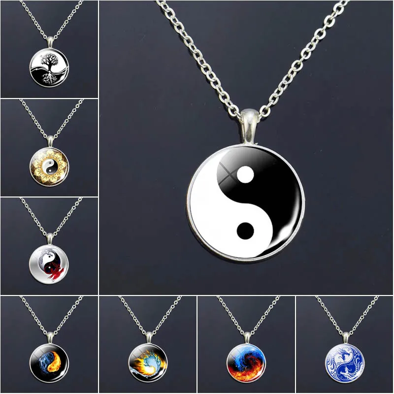 Pop Art Photo Necklace Yin Yang Tai Chi Symbol Pendant Jewelry Yin Yang Bagua Diagram Necklace Men Women Jewelry Gifts