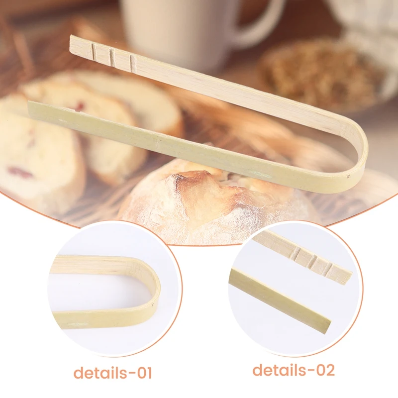 50Pcs Tongs Disposable Cooking Utensils Mini Bamboo Tongs Natural Toast Tongs For Cooking