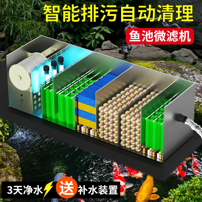 Fish pond filter rotary drum microfilter aquaculture intelligent automatic backwash circulation purification system equipment