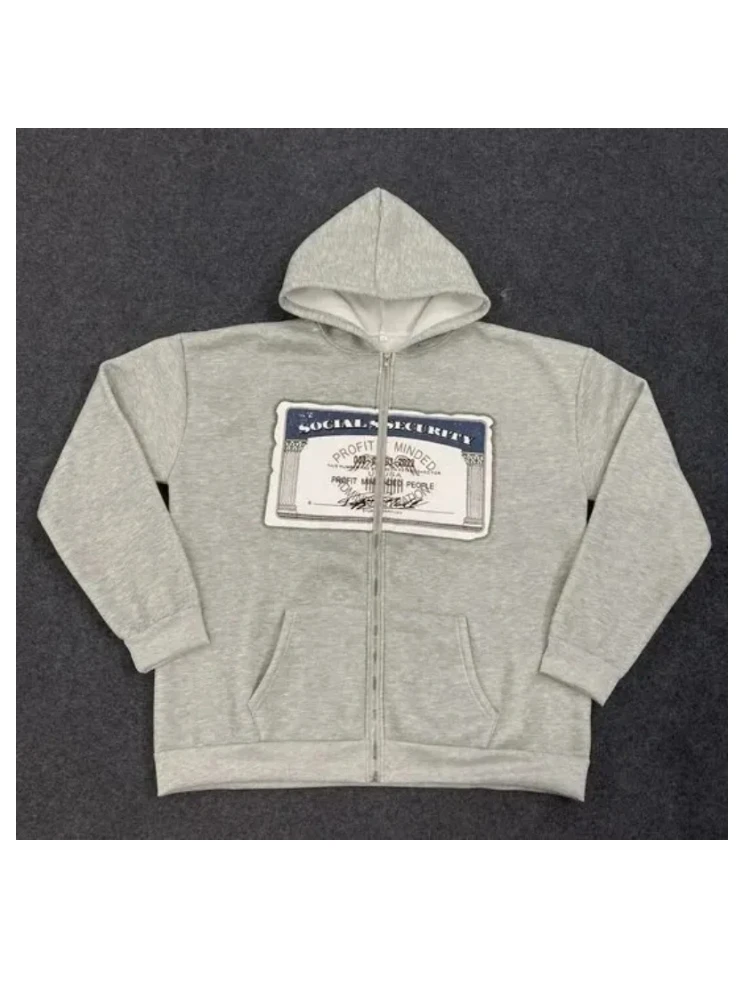 

Модная эстетичная классическая повседневная свободная куртка в стиле Харадзюку с капюшоном, уличная одежда в американском стиле ретро, крутой стильный кардиган на молнии с принтом