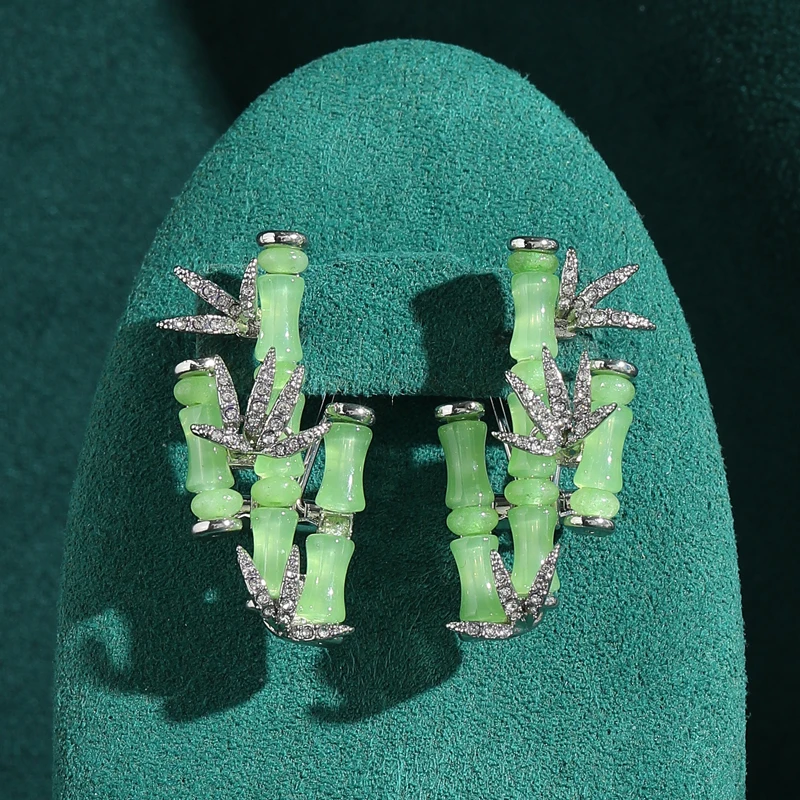 

Vintage Jade Earring Vintage Stud Bamboo Chinese Retro Design Natural Stone Leaves Luxury Antique Platinum Plating Jewelry Gifts