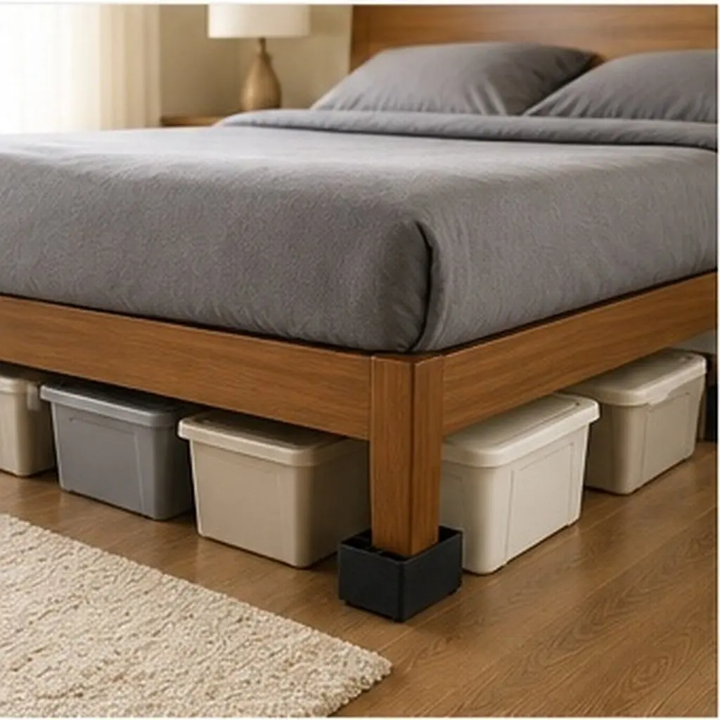 4Pcs Plastic Bed Risers Heavy Duty Furniture Risers for Beds Sofas Couches Dressers Washers Fridges to Create Under Bed Storage