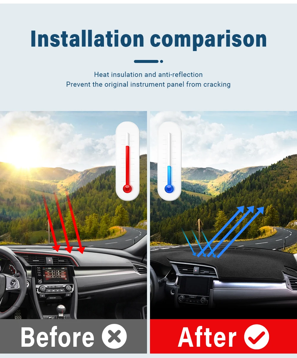 Für Honda Civic 10th Gen 2016 2017 2018 2019 2020 Auto Dashboard Abdeckung Sonnenschutz Matten Vermeiden Licht Pads Anti-UV Teppich Zubehör – Detail 2