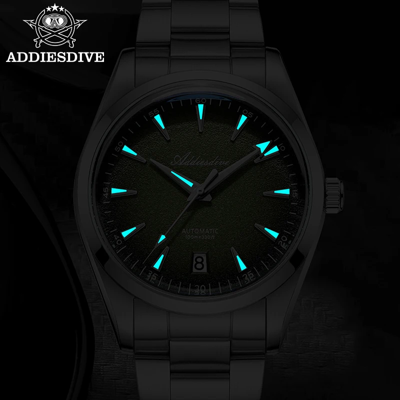 ADDIESDIVE Hot Sale Men Watch BGW9 Blue Luminous 316L Stainless Steel 10Bar Waterproof 8215 Movement Automatic Mechanical Watch