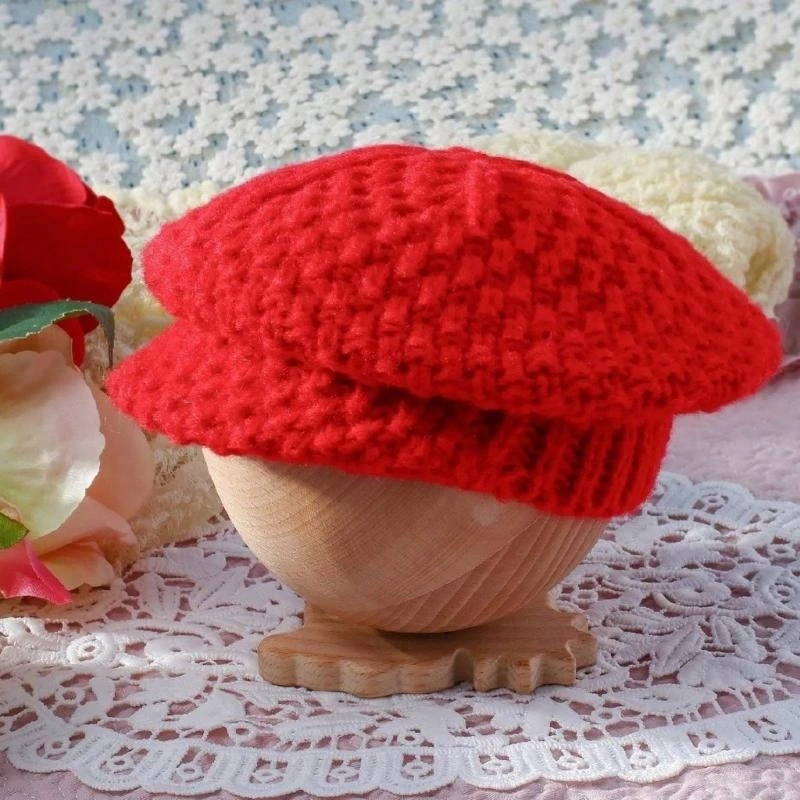 J15U بلون خالص لحديثي الولادة قبعة قصيرة الحواف قبعة بيريه مريحة للتصوير الفوتوغرافي لتسجيل النمو