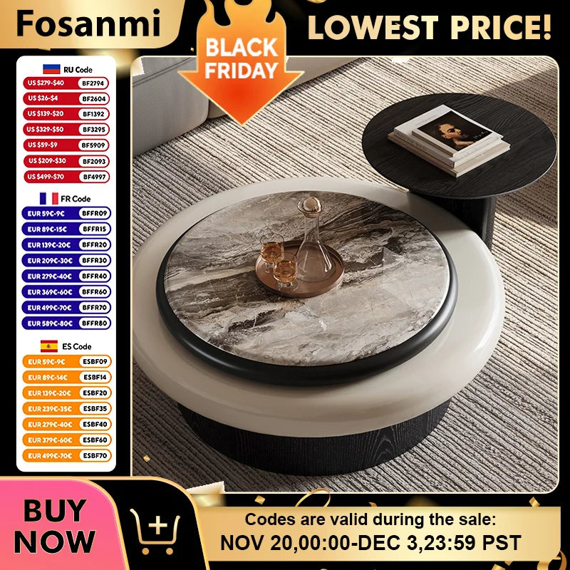 

Luxury Coffee Table Set with Rotating Tabletop Modern Simple Round Coffee Tables Living Room Center Table Home Sofa Side Table
