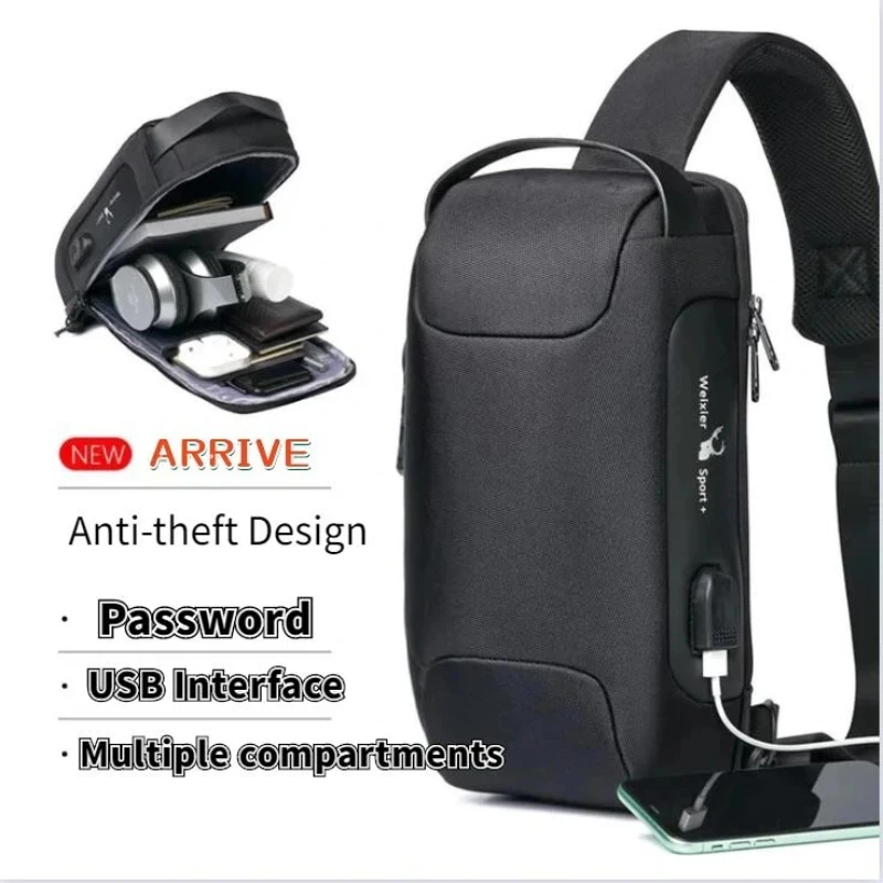 Designer Chest Bag Shoulder Bag for Men Waterproof USB Crossbody Anti-Theft Short Sports Running Travel Messenger Sling Fashion