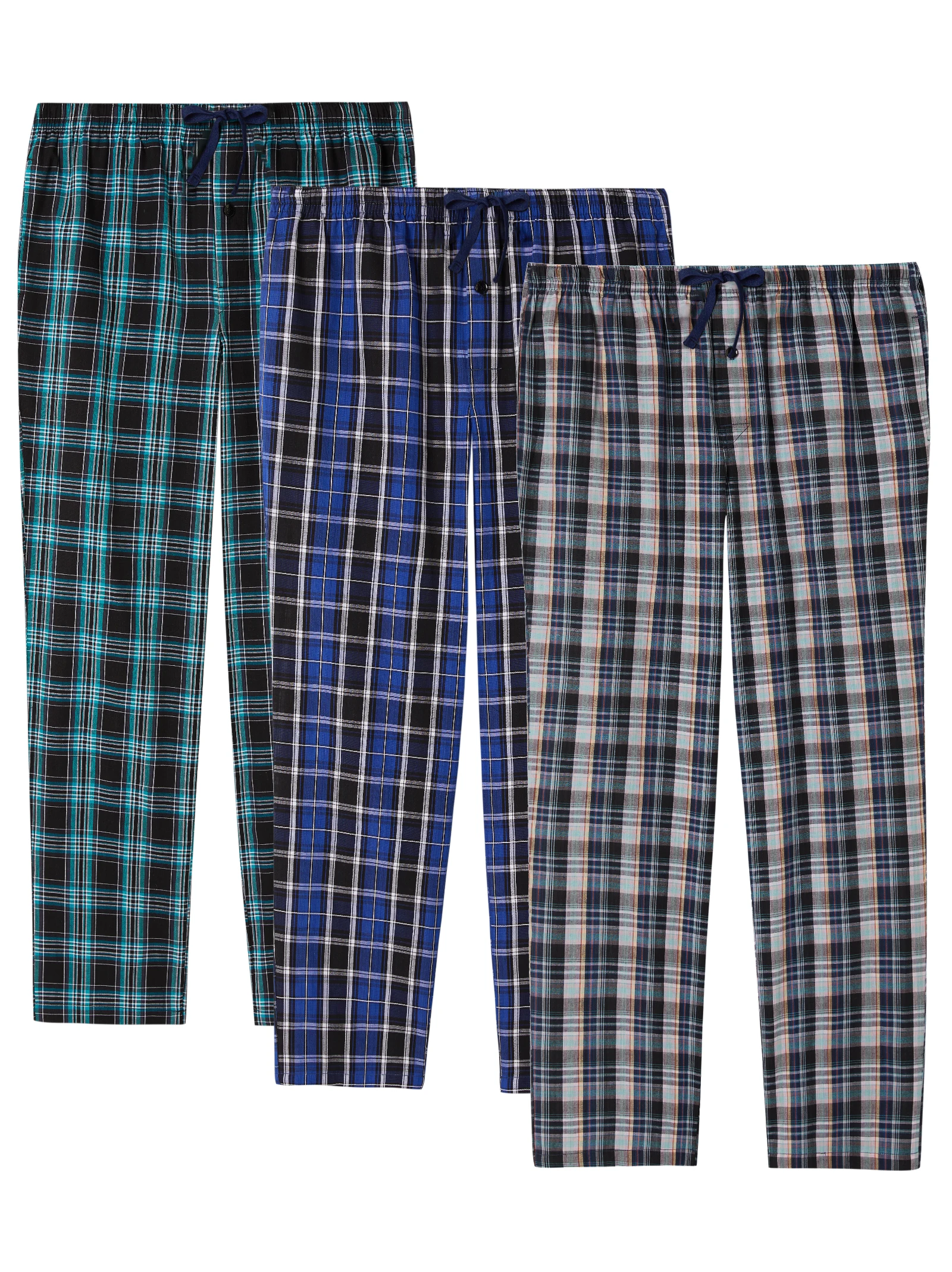 Calças de pijama masculinas JupiterSecret de algodão xadrez fino e calças de lounge Calças de pijama com bolsos e botão voador