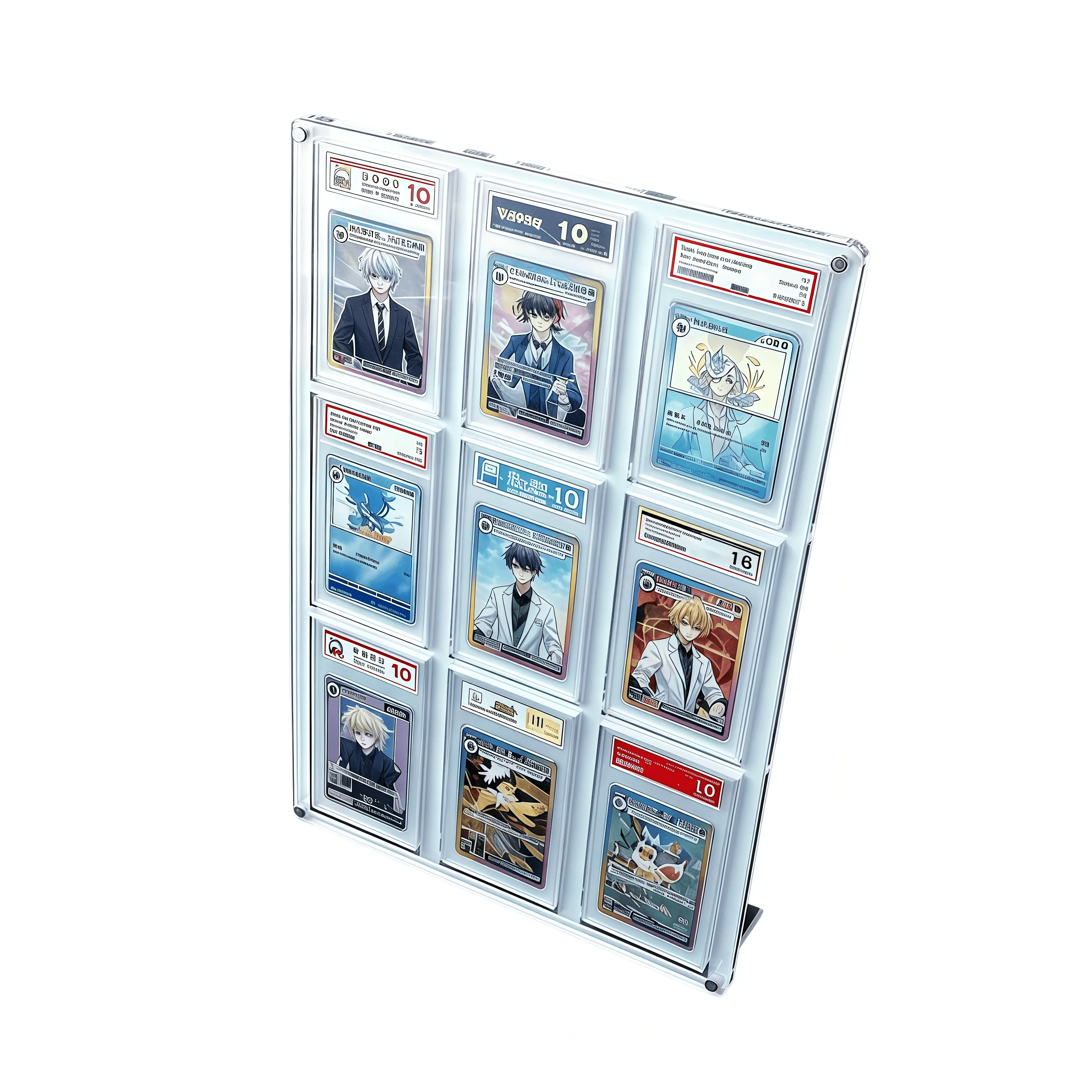 9-Slot Graded Card Stand White Acrylic Display Holder for PTCG Rating Card YGO Trading Cards