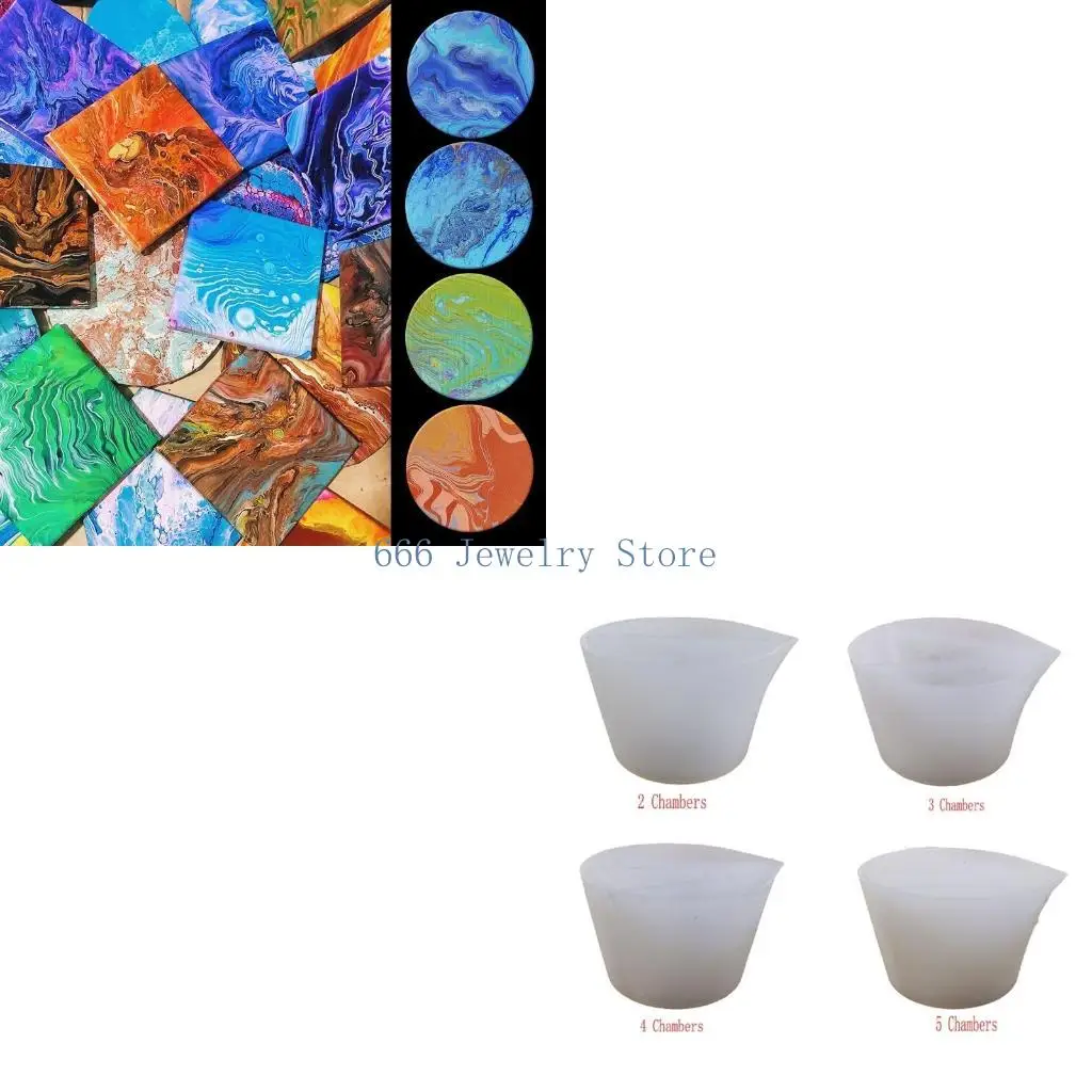 F2TD Silicone Split Cup 2/3/4/5 Chambers Reusable Silicone Pouring Divided Cups10Pcs/set for Fluid Art Acrylic Paint Resin