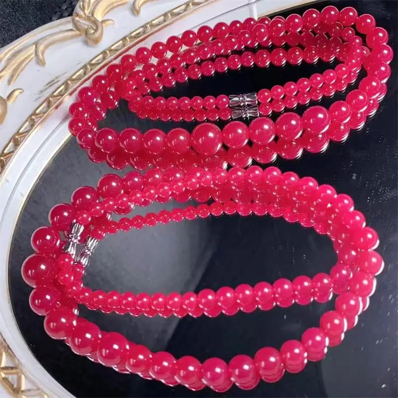 Natural Ruby Necklace Handmade Fortune Healing Energy Bangle Mineral Woman Amulet Jewelry Gift 1PCS 5-12MM