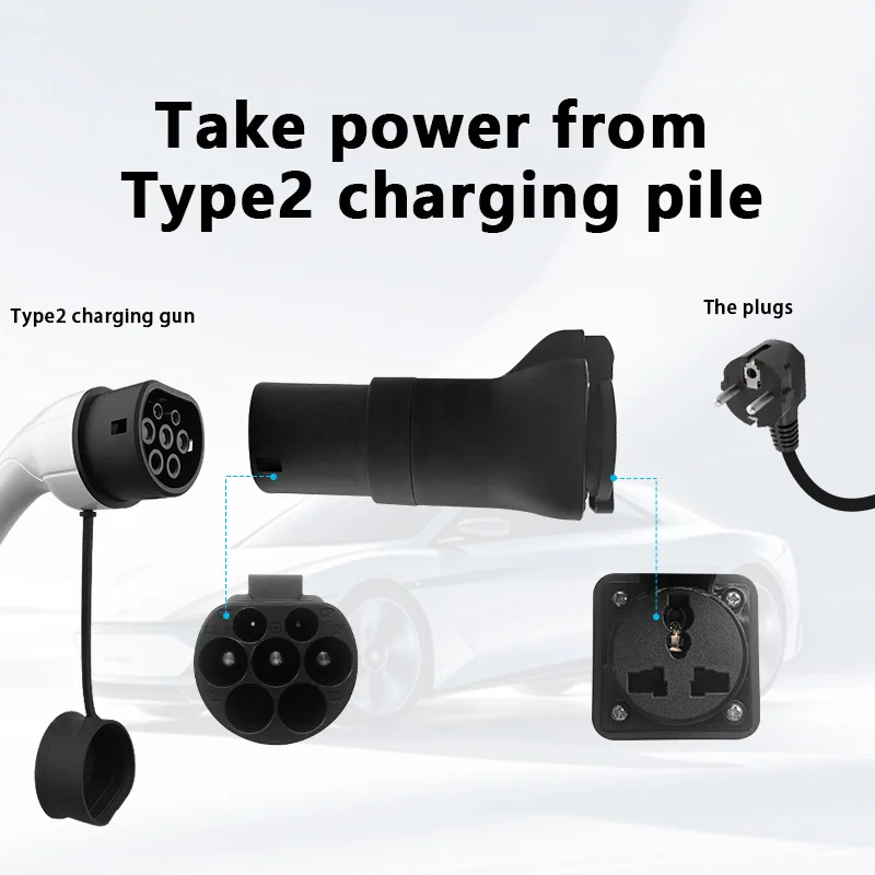 EVqiaoyi معدل شحن من النوع 2 إلى 220 فولت، محول بندق شحن المعايير IEC62196 من بندق إلى بندق، بندق تفريغ بندق الشحن للخيامية