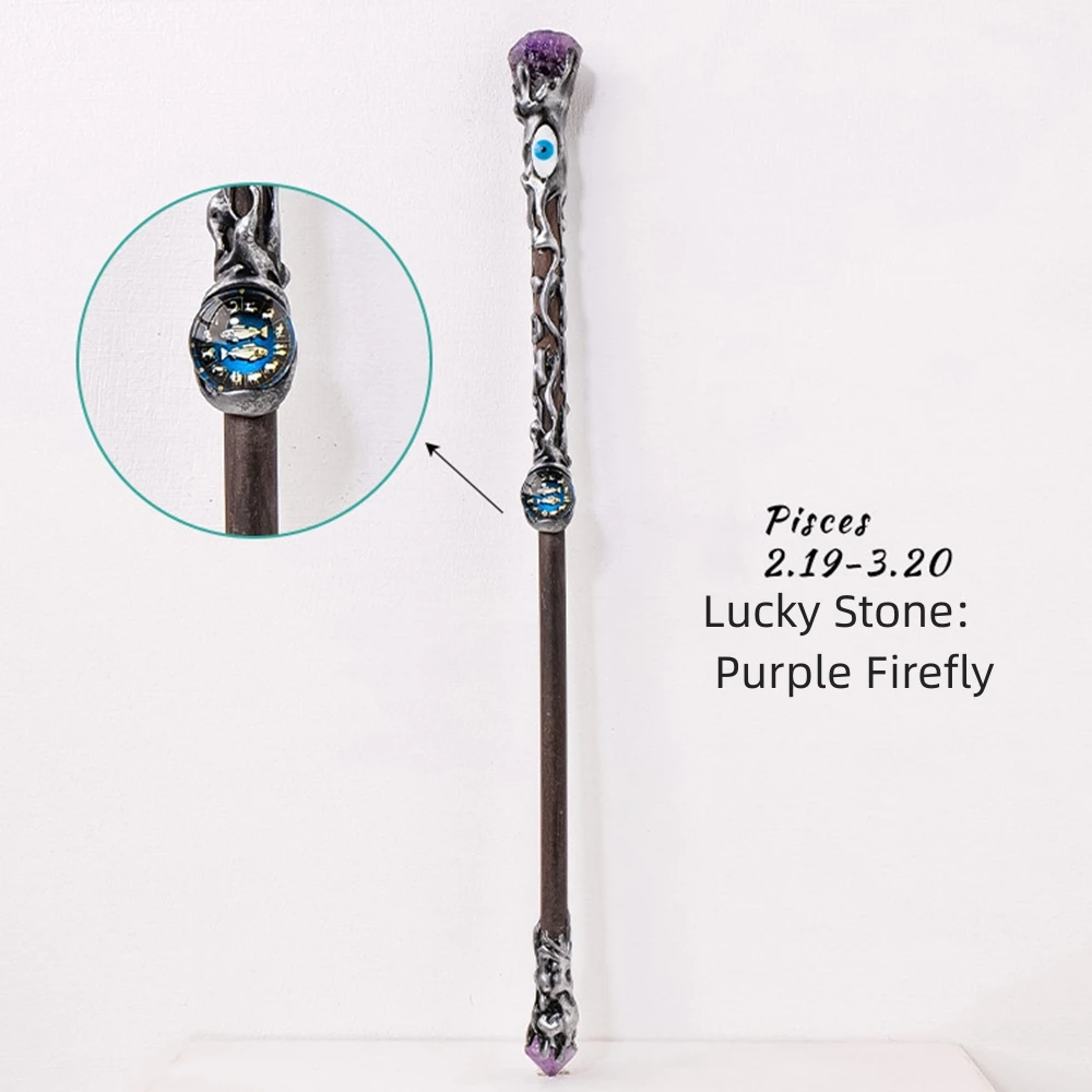 Natural Crystal Devil's Eye Magic Wand 12 Constellations Quartz Stone 29cm Witch Fairy Stick Scepter Props Handmade Jewelry Gift