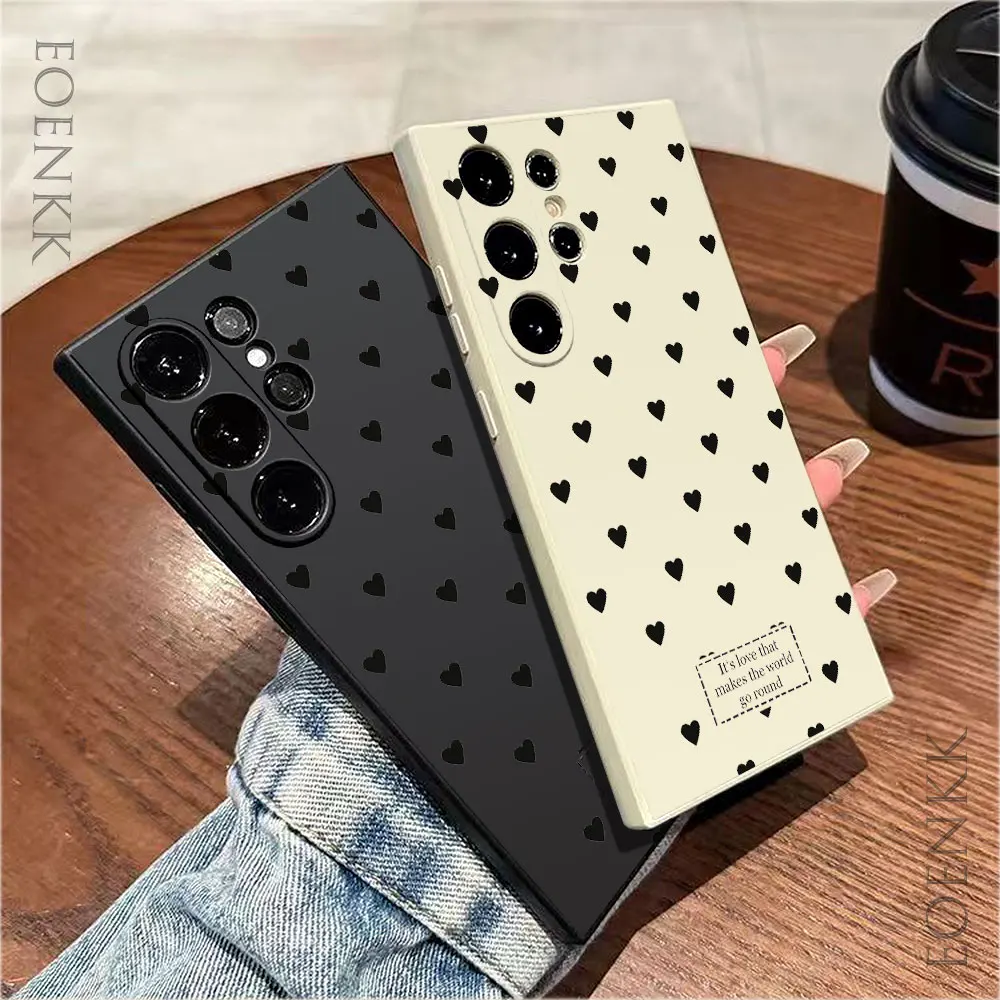 Funda de teléfono con diseño de corazón de amor negro para Samsung Note 10 20 Lite Pro Galaxy S25 S24 S23 S22 S21 S20 Ultra FE Plus funda de silicona
