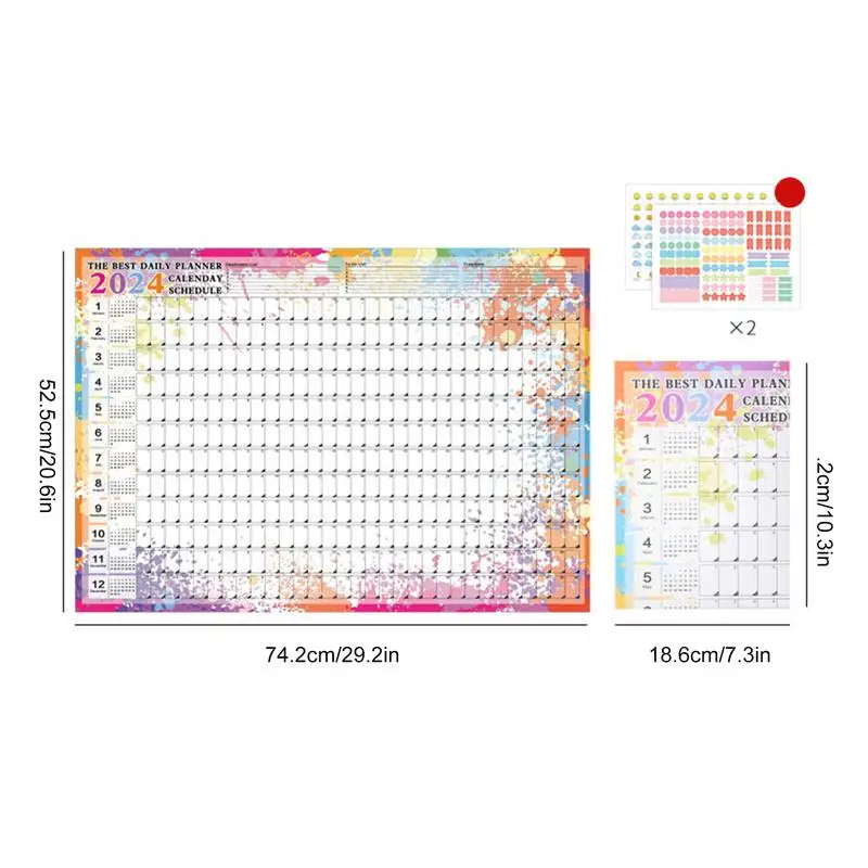 毎年新しい大型壁掛けカレンダー、水平厚紙、月次プランナー、12か月年間、2024