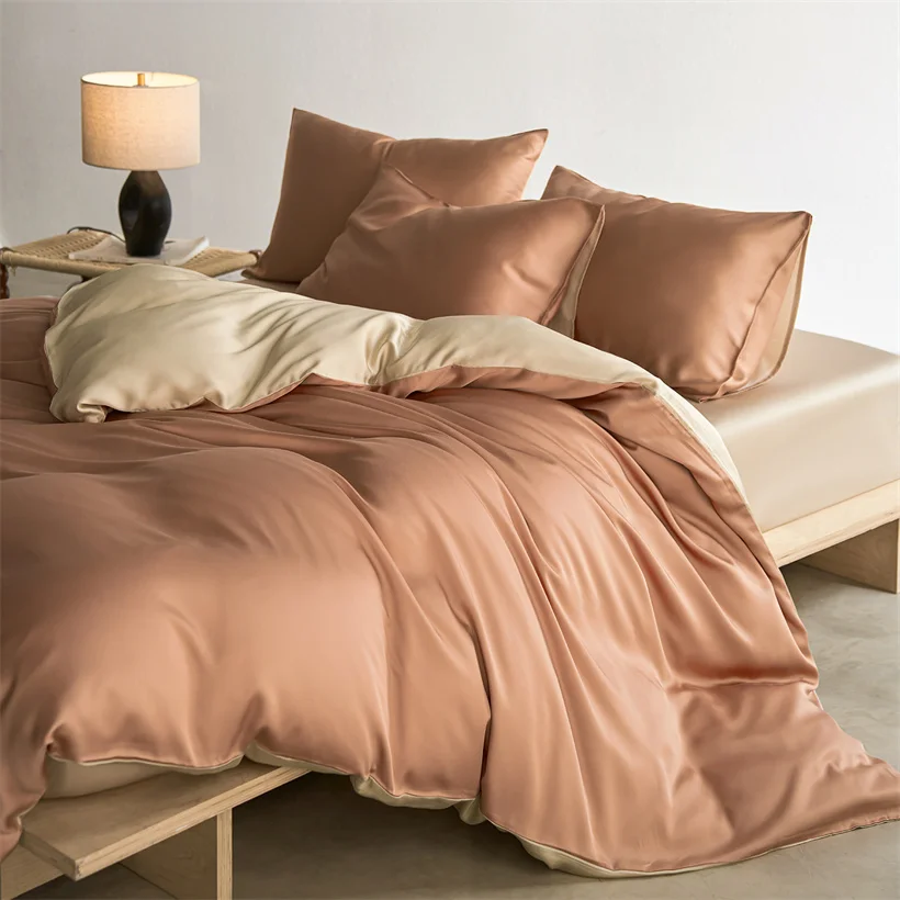 22mm Mulberry Silk Bedding Set Luxury Smooth Duvet Cover Set with Quilt Cover Bed Sheet Pillowcase for Twin Full King Queen Bed