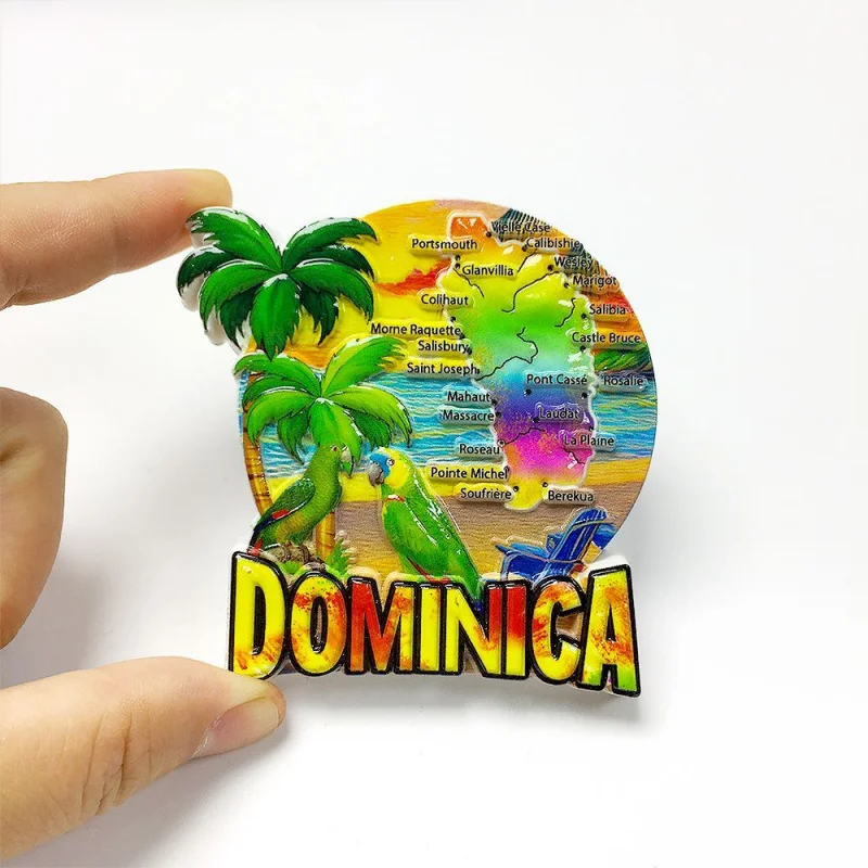 Dominica Island 3D Refrigerator Magnet Latin American Parrot Travel Souvenir Gift Creative Island Theme Kitchen Decor