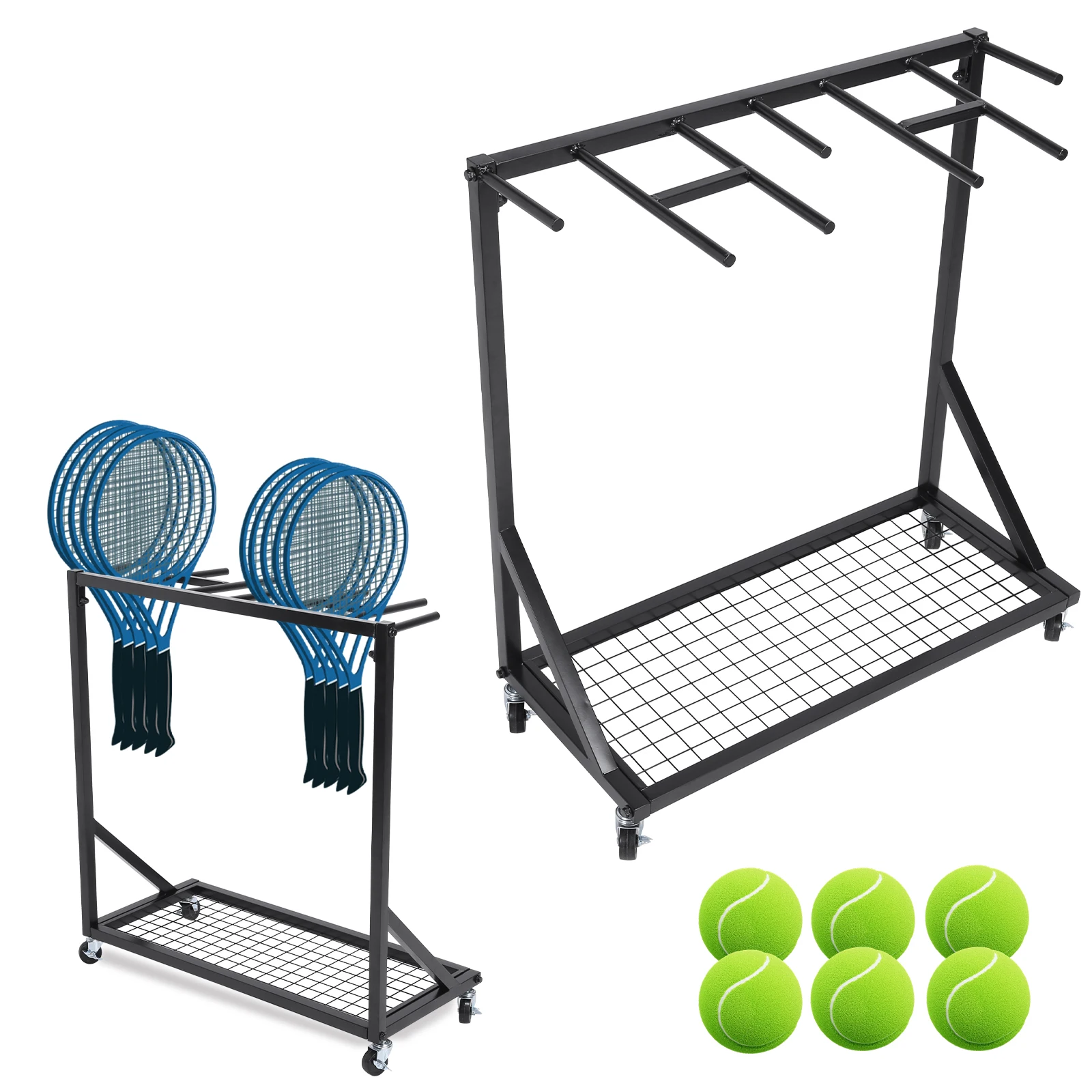 

Tennis Badminton Racket Storage Organizer 80x35x80cm Heavy Duty Steel 2 Tier with Lockable Wheels for Gym School Home