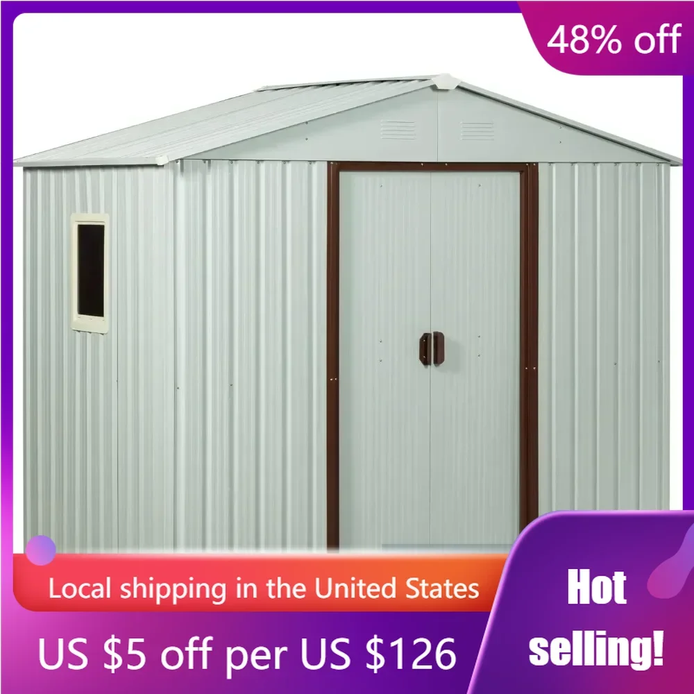 

8ft X 4ft Outdoor Metal Storage Shed With Window Lockable Metal Garden Shed for Backyard Outdoor Patio White Tools Buildings