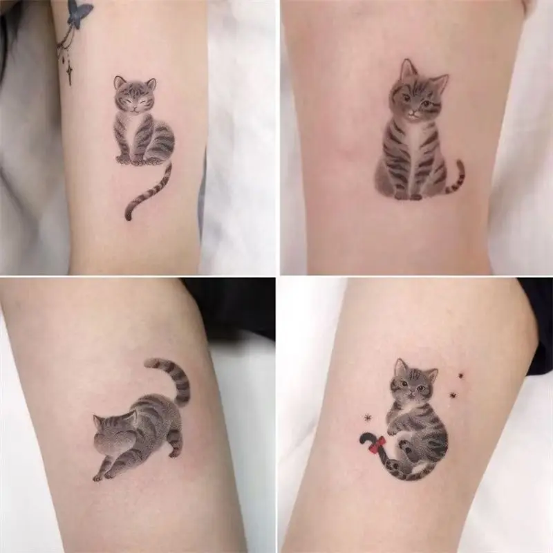 Cute Cat Tattoo Stickers  Black Cat Personality Waterproof Durable Temporary Tattoo Art Men and Women Cartoon Fake Tattoo Set