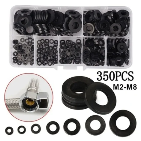 

350 pcs 7 Sizes Black Insulation Ring Nylon Flat Washer Gasket Assortment Kit M2 M2.5 M3 M4 M5 M6 M8 Home Improvement