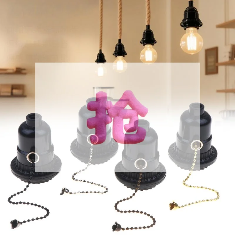 Black Pull Chain Switch Lamp Holder E26 E27 Socket Adapter Light Bulb Base Converter For Lamps Repair Kit Screw In Socket