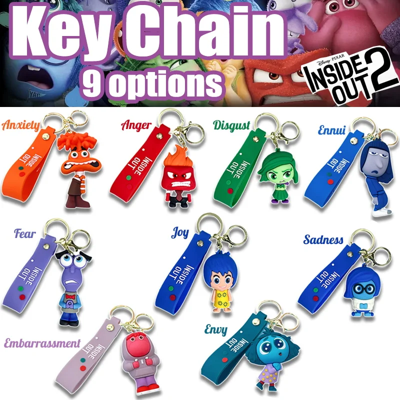 Inside Out2 Keychain Pixar New Cartoon Anime Anxiety Envy Embarrassment Anger Disgust Fear Action Figures Key Rings Pendant Kids