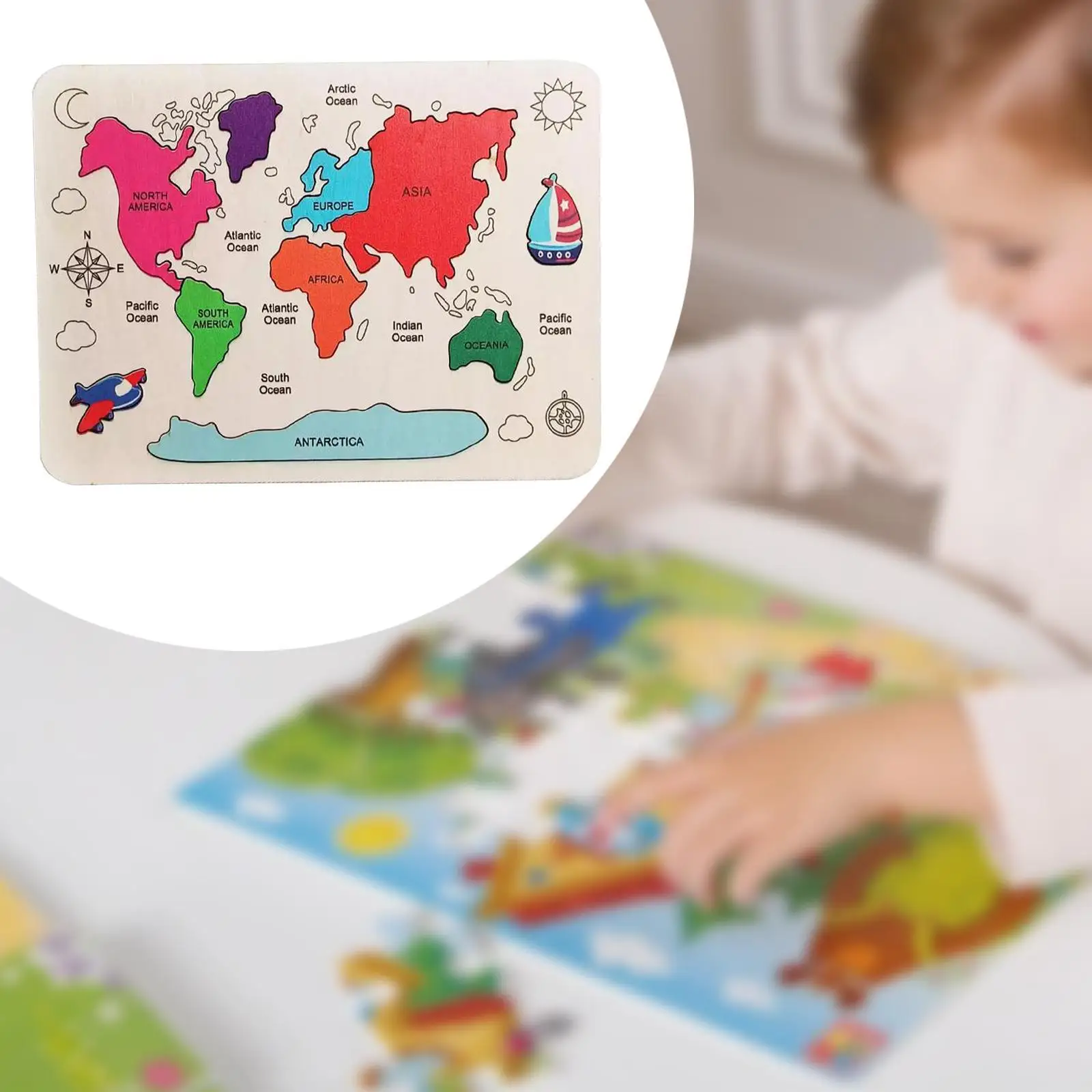 Puzzle kayu pendidikan dini geografi mainan anak balita hadiah ulang tahun