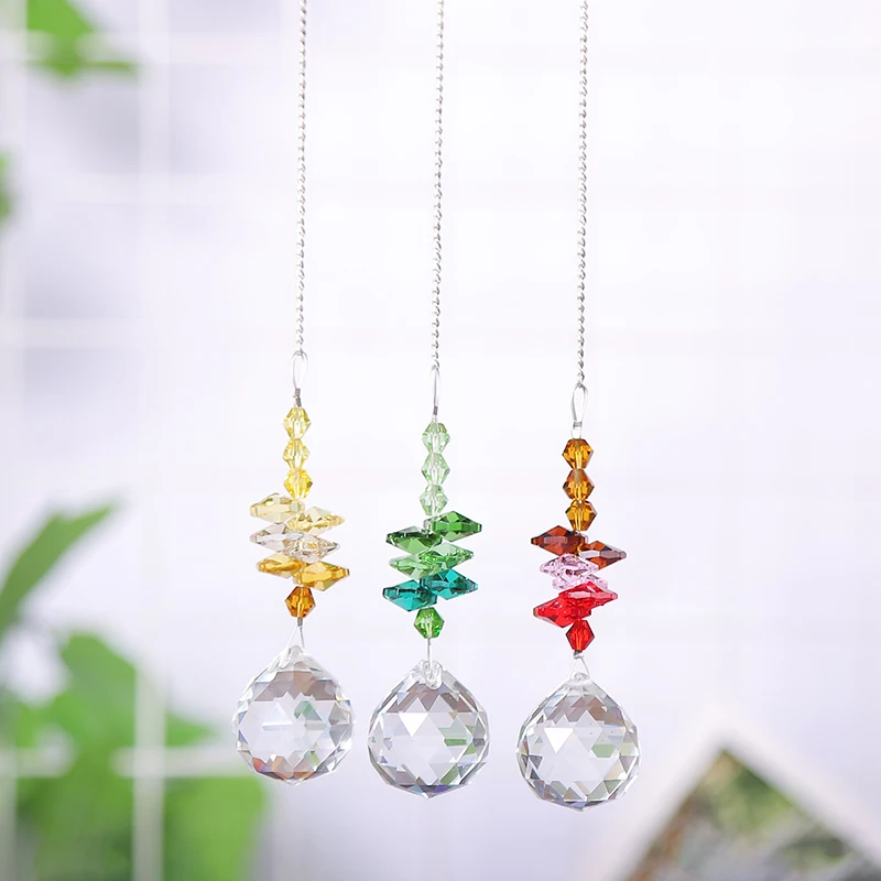 Chakra Crystal Suncatcher Chandelier Crystal Ball Prisms Pendant Rainbow Maker Window Hanging Ornament Home Garden Wedding Decor