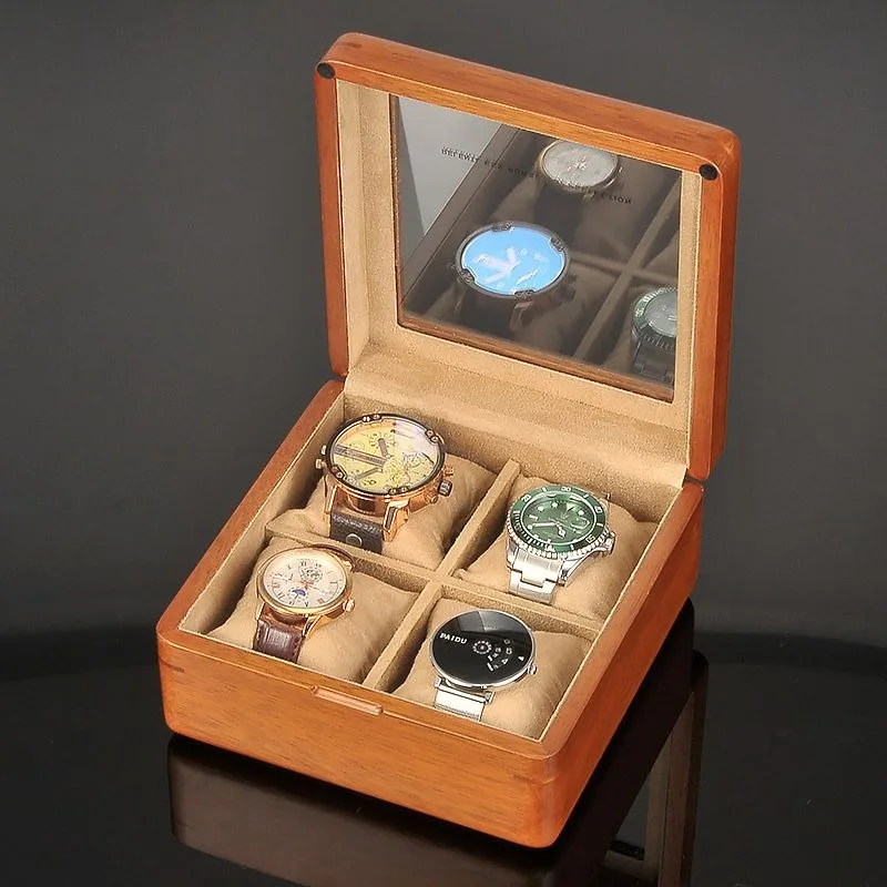 Solid Wood Watch Box Glass Dustproof Soft Pillow Watch Boxes Portable Watches Storage Case Luxury Bracelet Organizer Cases