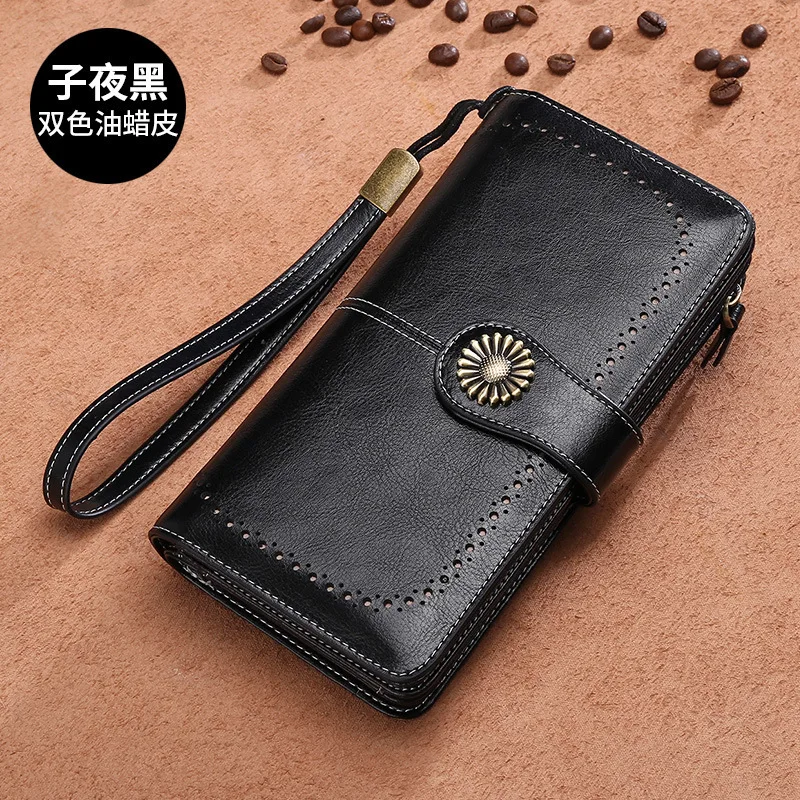 Zency Fashion Women's Wallets Made Of Genuine Leather Large Capacity Coin Purse Card Holders High Quality Long Wallet Black Grey