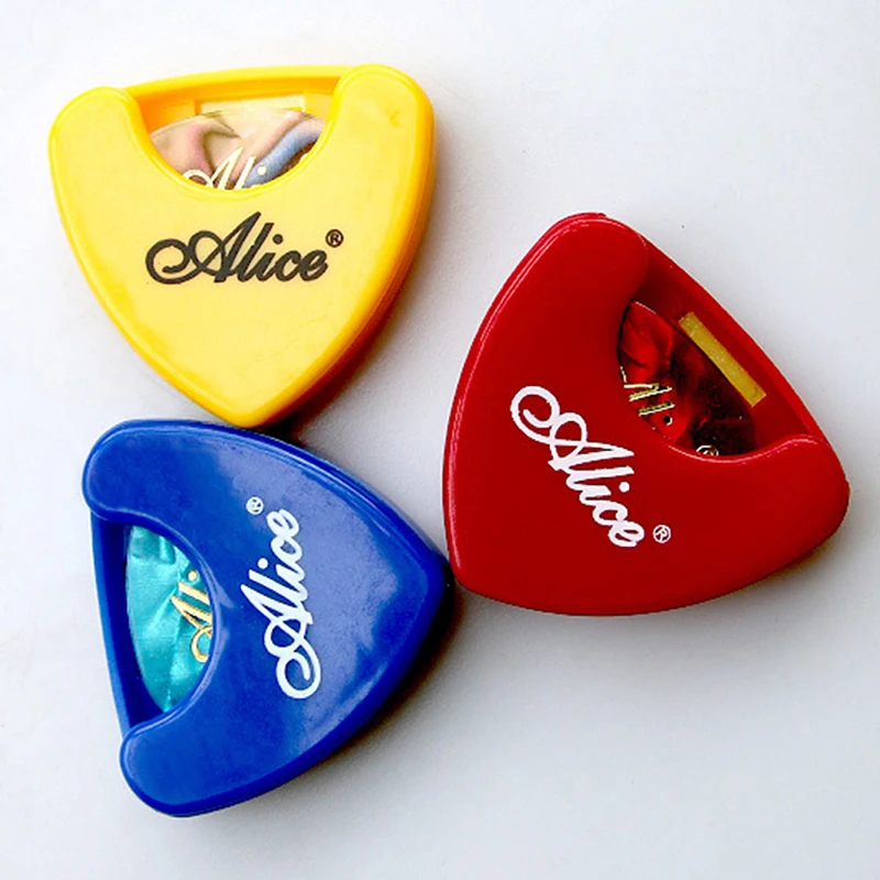 [SH]1PC Guitar Pick Holder Plastic Plectrum Case Mediator Quick Storage Self Adhesive Triangle Shape 37x40mm Random Color