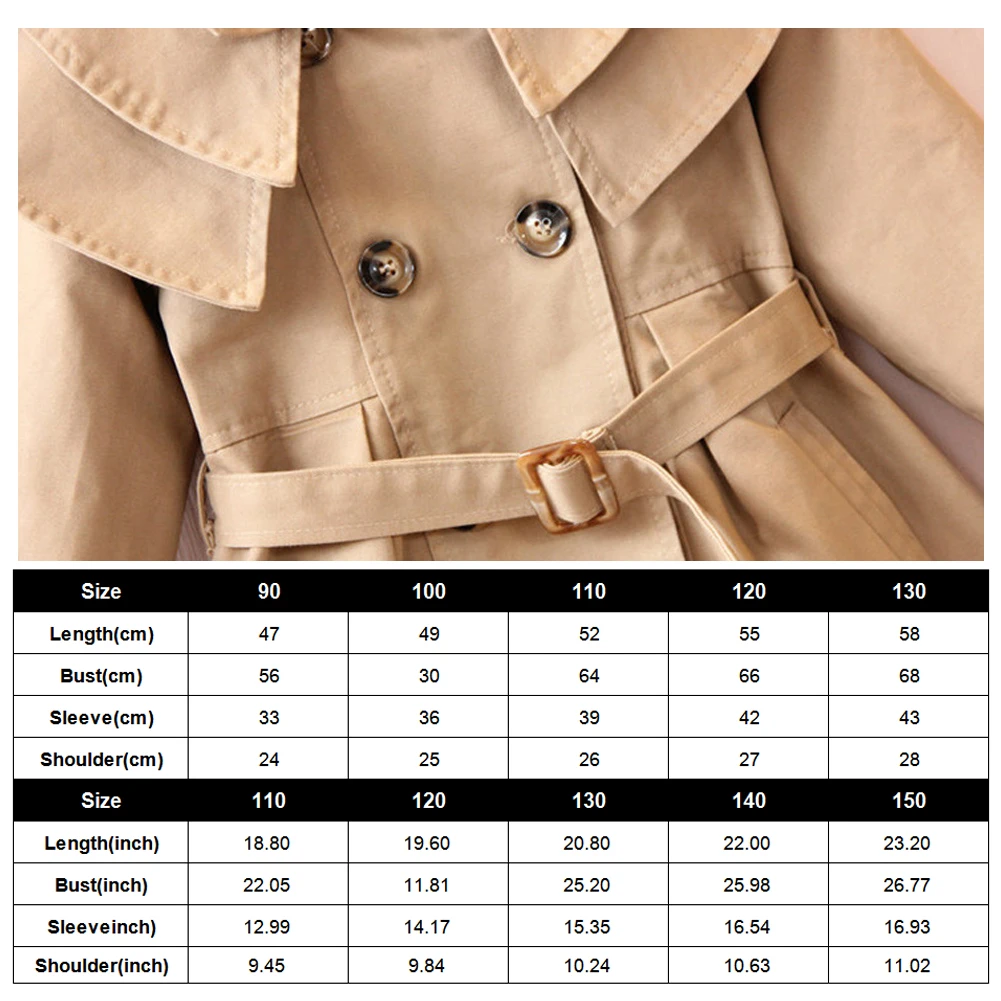 Double Breasted Baby Girls Trench Coat,Ruffle Trim Belted Jacket,Long Sleeve Casual Windbreaker Jacket,Toddlers Trench Coat