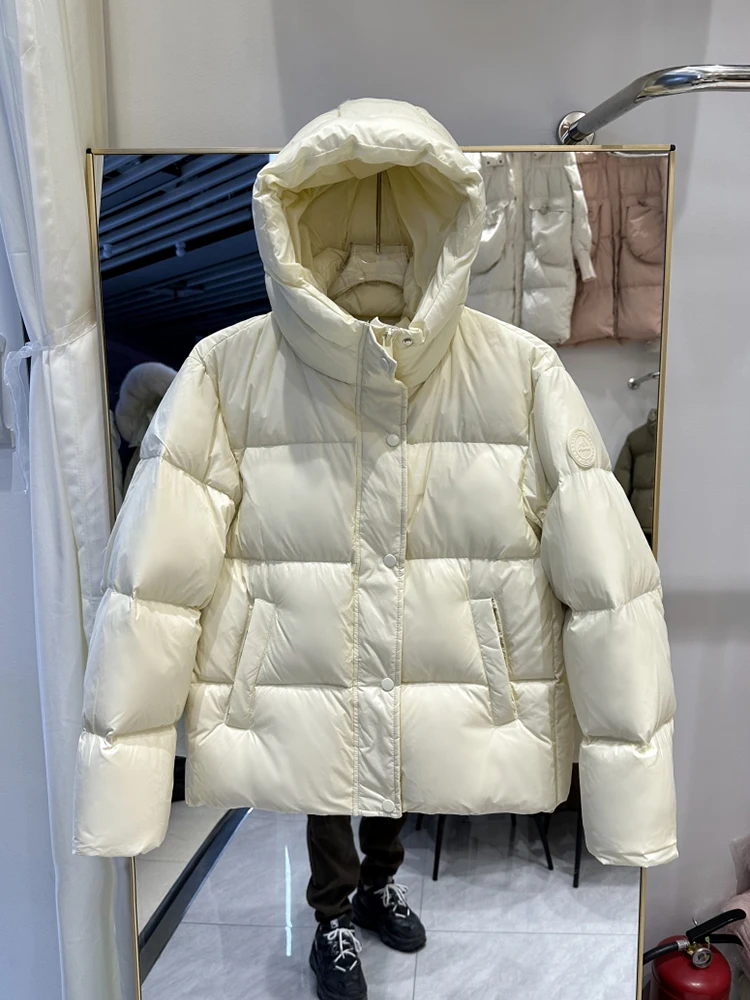 

Winter Solid Short Hooded Down Jacket Female Warm Thick Quilted Cotton Jacket Women White Duck Down Loose Zipper Parker Outwears