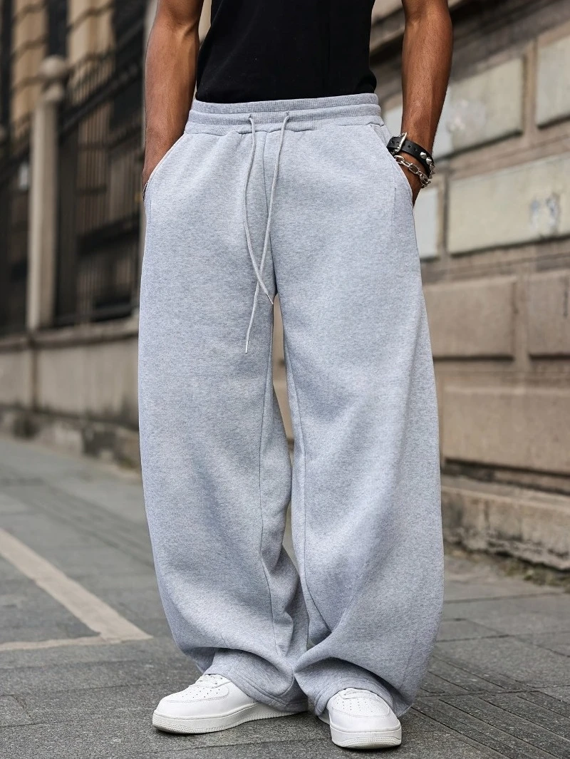 플러스 사이즈 재고 있음 심플한 단색 직조 드로스트링 스포츠 반바지 남녀 공용 트렌디한 스트리트 루즈 와이드 레그 반바지