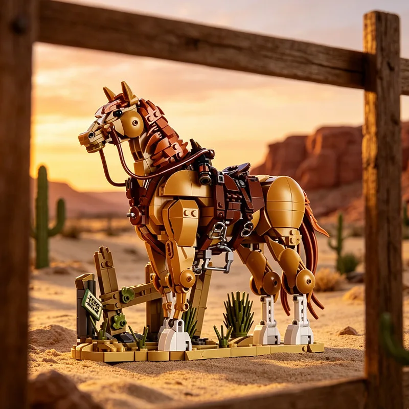 Miyou 1004 Western Horse Building Blocks Set 2 Changeable Forms Collectible Desktop Display Model Toy Gift For Men