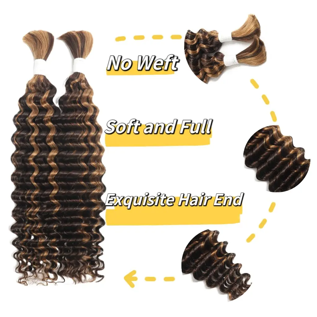 P430 Onda Profunda Bulk Cabelo Humano, 100% Não Transformados, Cabelo Virgem Brasileiro, 2 Tranças, 100g, Micro-trançado, sem Fio