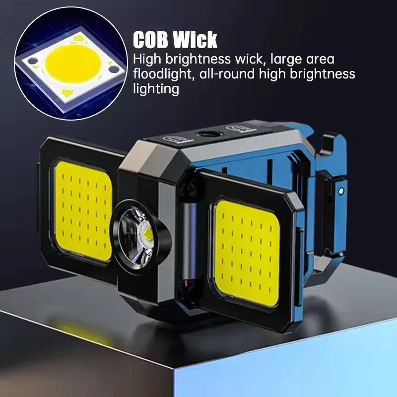 C5 1-2PC COB Work Light USB Rechargeable Lamp Flashlight Mini Keychain Light with 90° Foldable Side Lights Super Bright Lanterns