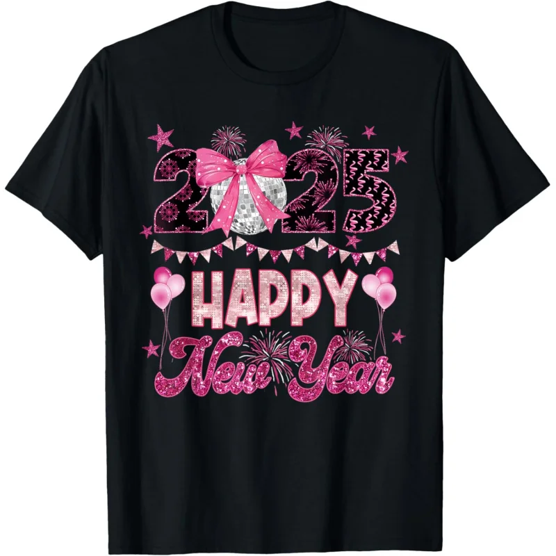 

Happy New Year 2025 Bow tie girl Fireworks T-Shirt