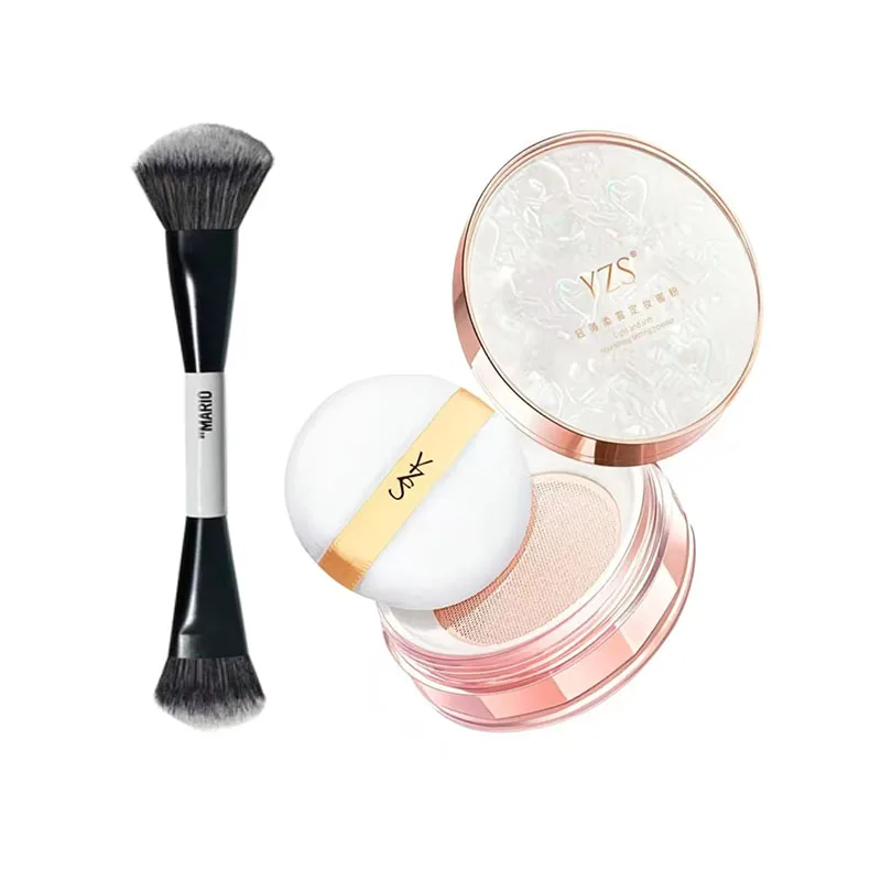 YZS Loose Powder and F4 Brush Face Makeup set Mineral Waterproof Concealer Matte Setting Finish Oil-control Powders Cosmetics