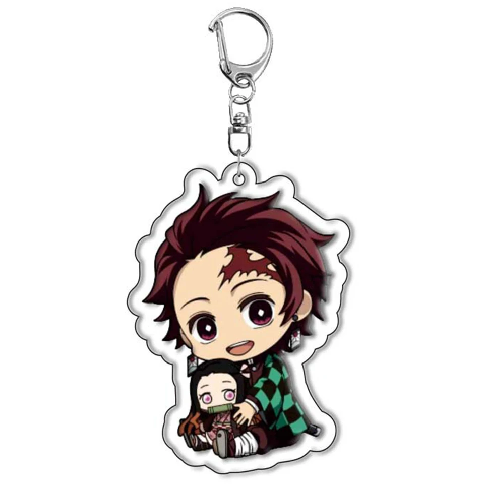 Demon Slayer Key Chain ring Anime Jewelry game Pendant Keychains Children girl toy Cartoon Acrylic Badge Nezuko Tanjirou Zenitsu