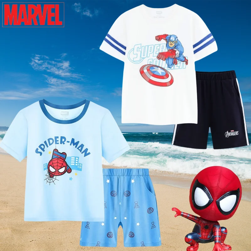

Marvel Spiderman Boys Summer New Personality Cartoon Anime Design Student Casual Sports Short Sleeve T-Shirt Loungewear Set
