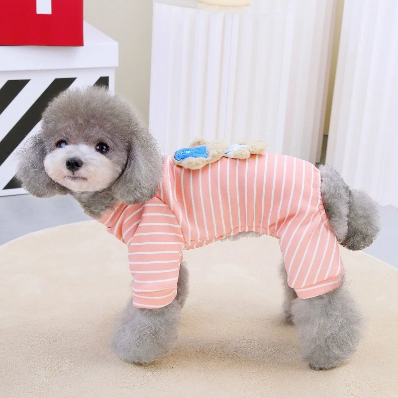 Fashion Striped Dog Jumpsuits Autumn Dog Clothes Bear Print Puppy Pajamas Cute Cat Jumpsuits Pet Overalls Chihuahua Dog Clothes