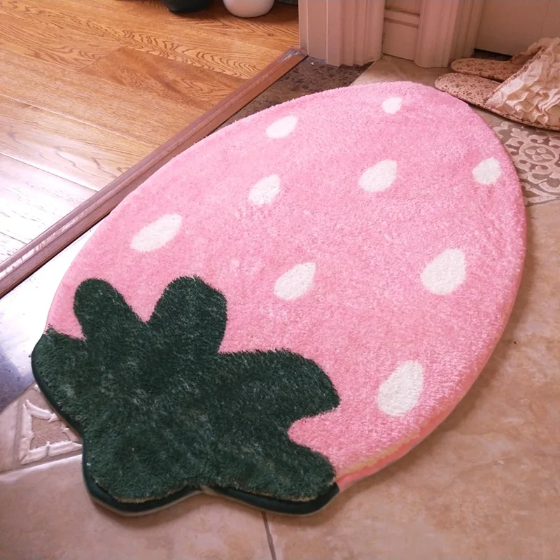 Cute Strawberry Doormat Children's Room Floor Mats Soft Absorbent Door Mats Rugs Living Room Doormat Funny Pink Rug Red Carpet