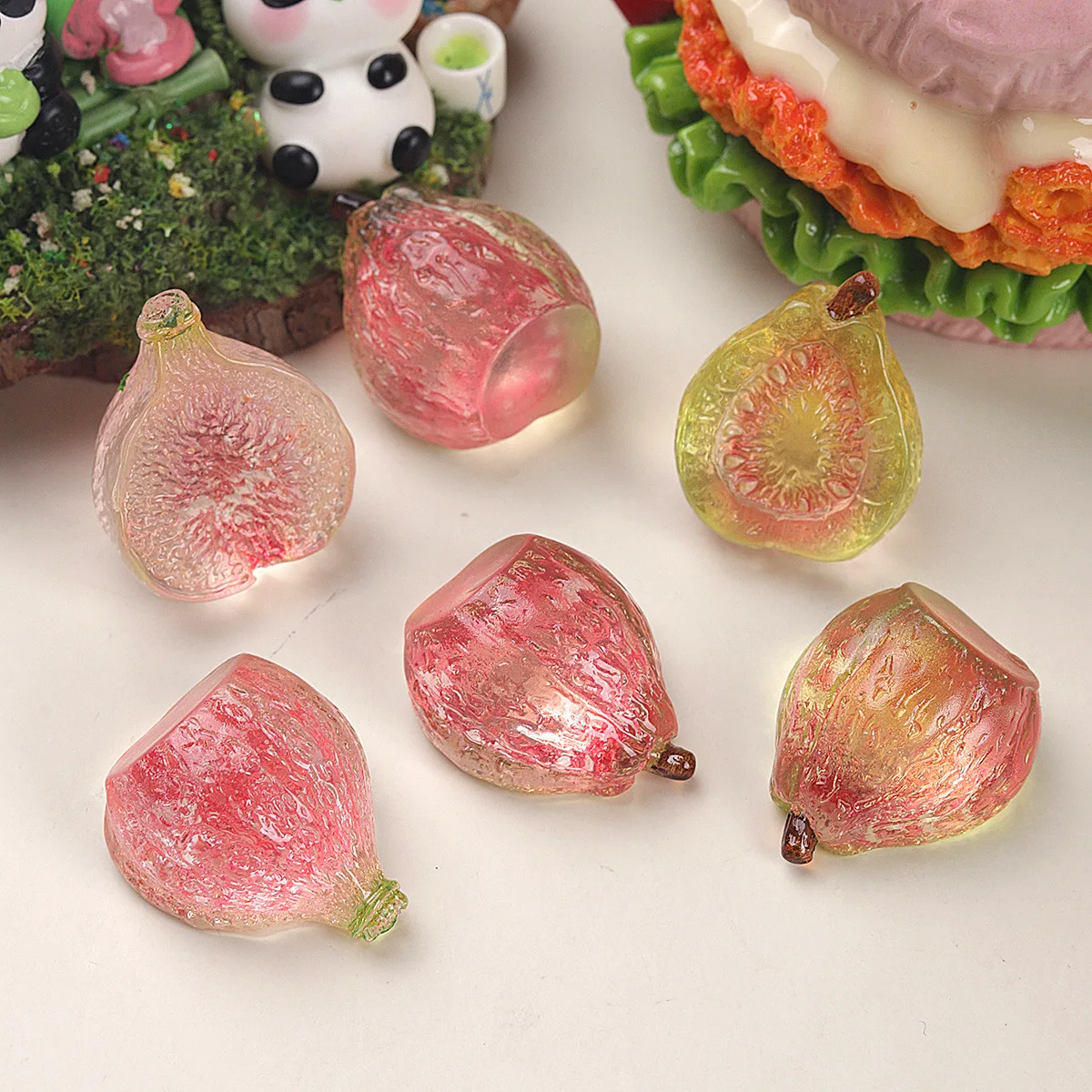 3/30pcs Miniature Food 3D Transparent Fig Resin Charms DIY Jewelry Making Supplies Dollhouse Schoen Sleutelhanger Fruit Decor